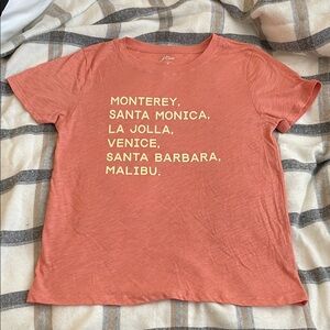 J Crew NWOT Coral Graphic Tee with California Cities-Size M